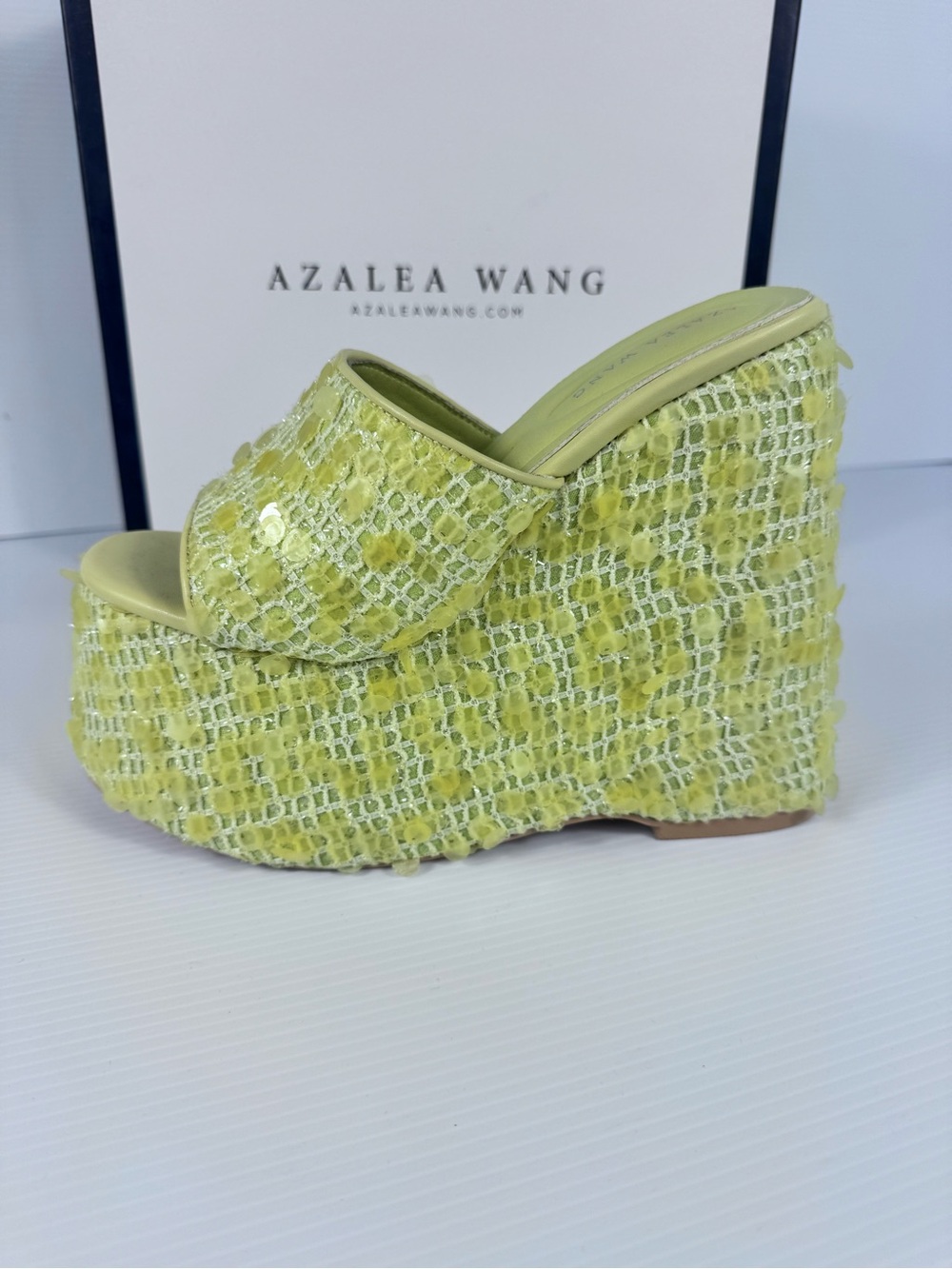 Azalea Wang Betsey Yellow Sequin Platform Wedge Sandals NIB - Picture 5 of 9
